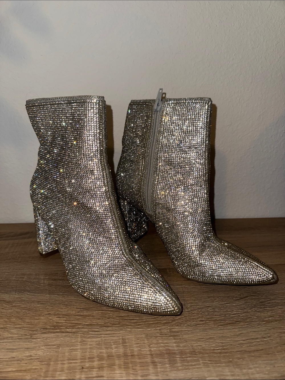 Rhinestone Ankle Booties Silver - Size 5.5